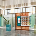 Modern Showroom Interior Design With Glass Partitions Display Cabinets And Green Plants