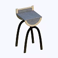 Modern Minimalist Bar Stool With Blue Fabric Seat And Black Curved Wooden Legs