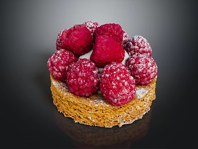 Fresh Raspberry Tart With Crusty Base And Powdered Sugar Topping 3d model