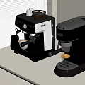 Stylish Modern Kitchen Coffee Machines On Counter With Two Brewed Coffee Cups 3d model