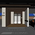 Modern Parking Lot Entrance Design With Welcome Home Sign Black Car And Glass Elevator Door