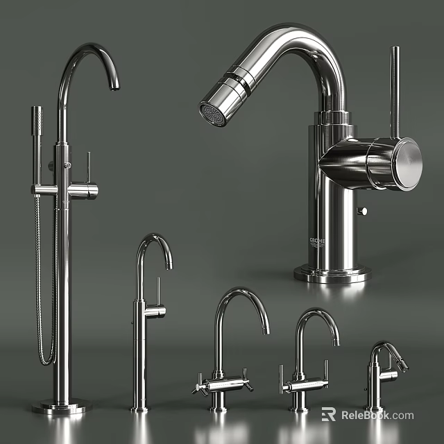 Modern Stainless Steel Water Faucets With Various Styles And Designs For Home Use 3d model 