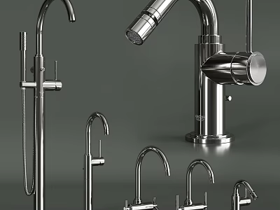 Modern Stainless Steel Water Faucets With Various Styles And Designs For Home Use 3d model
