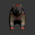 3D Rendered Armored Bear With Decorative Red And Gray Armor Design Details