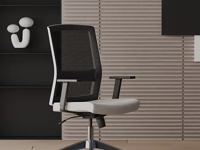 Ergonomic Office Chair With Mesh Back Light Gray Seat Black Armrests Swivel Metal Base For Modern Workspace 3d model
