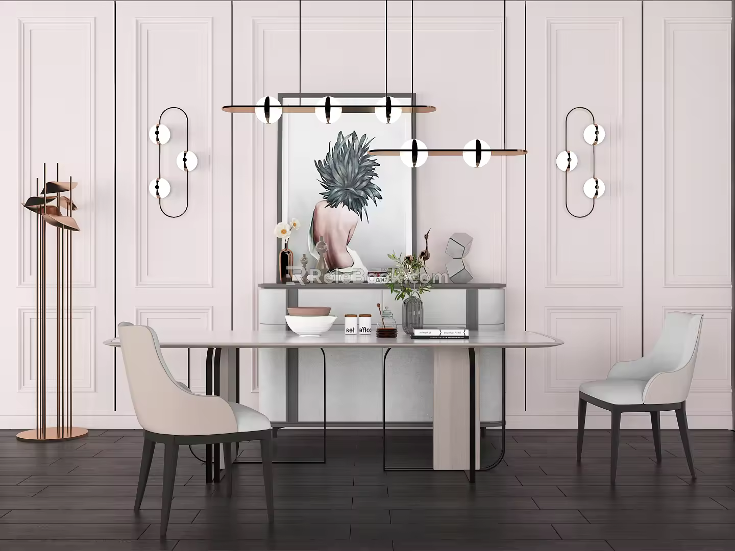 Modern table and chair combination table and chair side cabinet combination 3d model