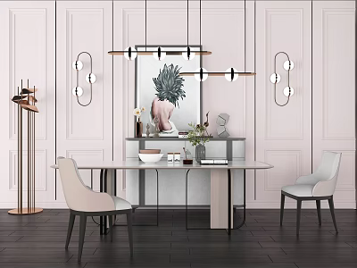 Modern table and chair combination table and chair side cabinet combination 3d model