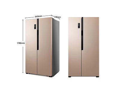 Modern Double Door Refrigerator Freezer With Champagne Gold Sleek Design For Home Kitchen 3d model