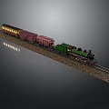 Vintage Steam Train With Green Locomotive Red Carriages Lit Windows And Gravel Railway Track