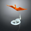 Orange Phoenix Sculpture with Outstretched Wings on White Spiral Base in Modern Artistic