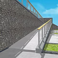 Municipal Road Design With Sloped Ramp Railings Grass Strips And Sidewalk