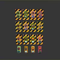 Yellow And Black Striped Traffic Lights Arranged In Rows With Individual Bottom Units