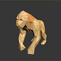Low Poly Golden Gorilla Sculpture With Geometric Design On Reflective Surface