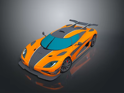 Sleek Orange Black Sports Car With Blue Roof And Rear Spoiler Design 3d model