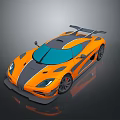 Sleek Orange Black Sports Car With Blue Roof And Rear Spoiler Design