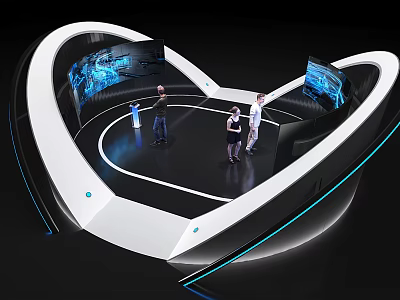 Modern Futuristic Exhibition Hall Interior With Curved Design And Interactive Digital Screens 3d model