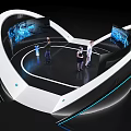 Modern Futuristic Exhibition Hall Interior With Curved Design And Interactive Digital Screens