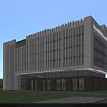 Modern Office Building Exterior With Vertical Stripes Glass Curtain Wall And Dark Base