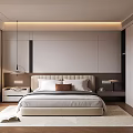 Minimalist Bedroom Interior Design With Large Bed Headboard Rug And Floor to Ceiling Windows