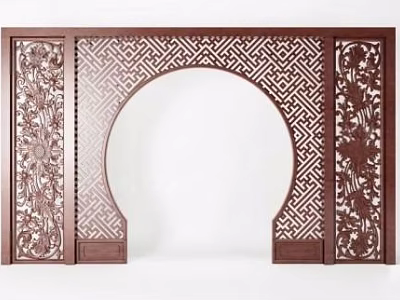 Traditional Chinese Wooden Partition With Circular Arch And Intricate Carvings 3d model