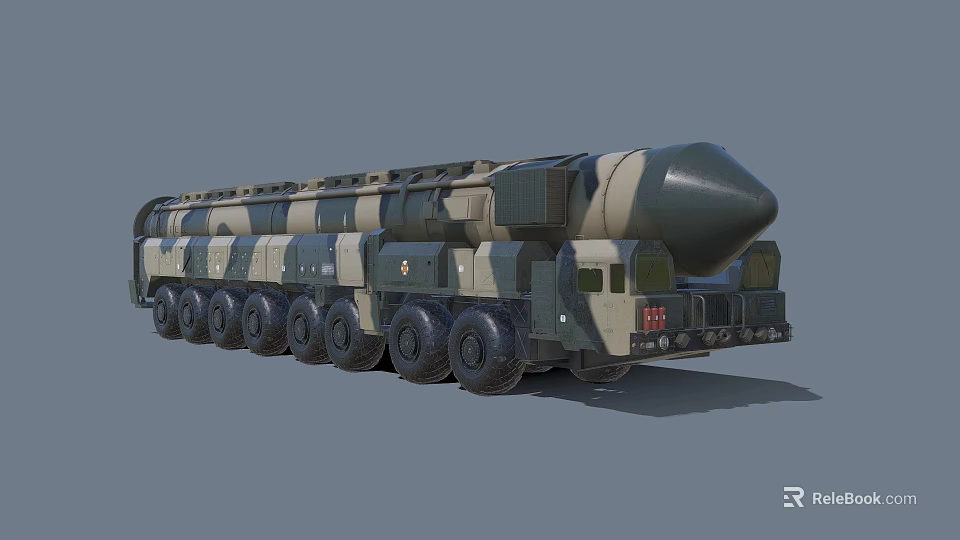 Military Weapon Missile Launcher Vehicle With Camouflage Paint And Multi Wheeled Structure 3d model 