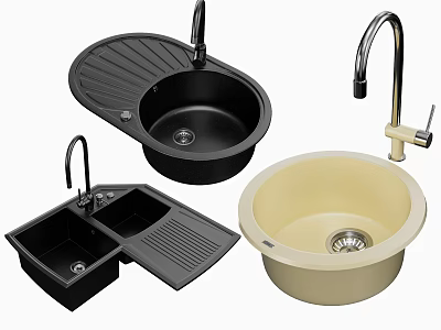 Kitchen Sinks With Various Styles Double Bowl Single Bowl And Drainboard In Black Beige Colors 3d model