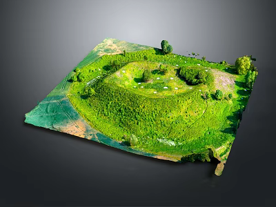 Green Grass And Plants Covered Mound With Surrounding Trees In Miniature Landscape 3d model