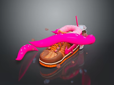 Brown Orange Sneakers Adorned With Pink Decorative Strip And Design Elements 3d model