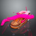 Brown Orange Sneakers Adorned With Pink Decorative Strip And Design Elements