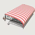 Red and White Striped Awning with Black Iron Bracket and Decorative Patterns