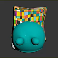 Game Movie Character Teal Rabbit White Face Red Cheeks Holding Guitar On Colorful Block Base