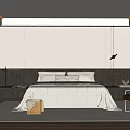 Modern Bedroom Interior Design With White Bedding Dark Headboard Wooden Floor And Armchair