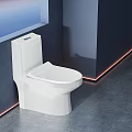 Modern White Toilet in Bathroom Interior With Sleek Surface Dark Wall Tile Floor And Lighting