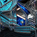 Futuristic KTV Interior Design With Blue Lighting And Curved Structures