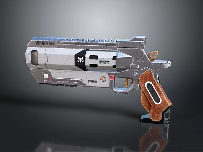 Futuristic Sci Fi Gun With Metallic Body Wooden Grip And Model Logo 3d model