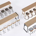 Modern Bar Stool Designs With Long Wooden Bar Tables For Interior Spaces