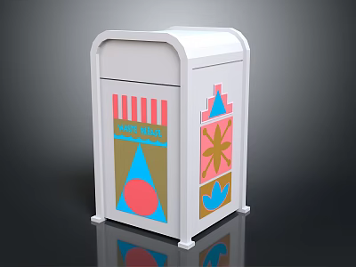 White Trash Can With Colorful Geometric Patterns And Modern Decorative Design 3d model