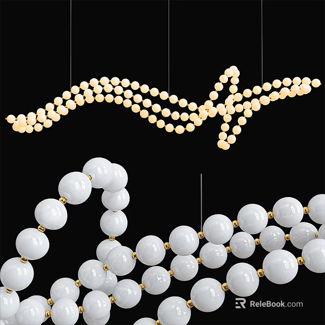 Modern Layered Beaded Chandelier With Wavy Design White Beads And Gold Accents 3d model 