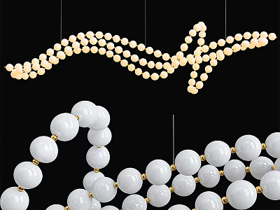 Modern Layered Beaded Chandelier With Wavy Design White Beads And Gold Accents 3d model