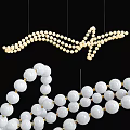 Modern Layered Beaded Chandelier With Wavy Design White Beads And Gold Accents