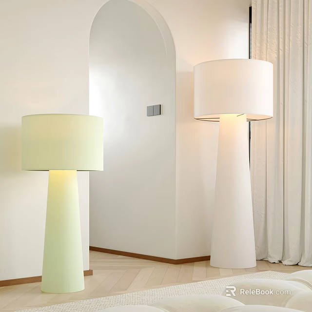 Two Floor Lamps Light Green And White In Minimalist Interior Room With Curtains 3d model 