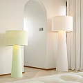 Two Floor Lamps Light Green And White In Minimalist Interior Room With Curtains