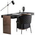 Modern desk and chair combination desk lamp book ornaments 3d model