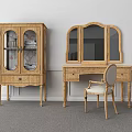 Classic Wooden Dressing Table With Mirror Drawers Matching Chair And Glass Door Cabinet