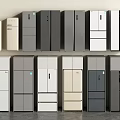 Various Styles Refrigerators And Freezers In Different Colors On Display Wall