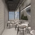 Modern Hotel Mahjong Room Interior With White Tables Chairs Green Plants And Wall Decor