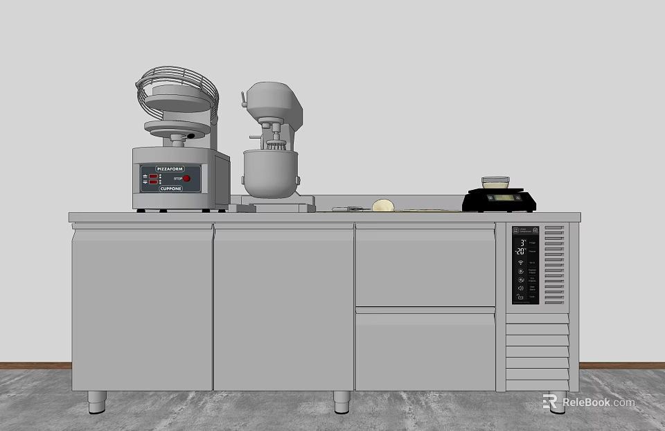 Industrial Functional Table With Mixer Display Panel And Storage Cabinets 3d model 