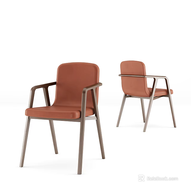 Modern Brown Leather Dining Chairs With Metal Legs And Armrests Design 3d model 