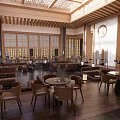 Hotel Lobby With Traditional Wooden Lattice Skylight Ceiling Circular Decor And Elegant Seating Areas
