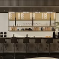 Modern Café Interior With Bar Counter Stools Coffee Machines And Green Plants